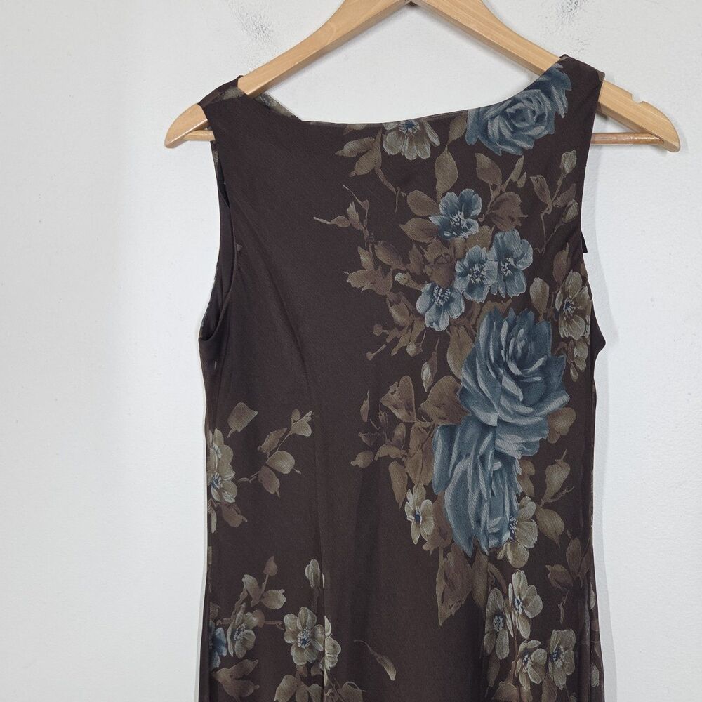 Vtg 90s Y2K Brown Blue Floral Cowl Midi Dress Asymmetrical 10P Fairy Grunge Boho - Picture 7 of 9